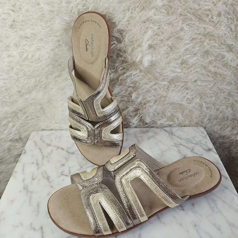 Clarks Womens Ada Lilah Metallic Slip On Flat Sandals Size 7.5M